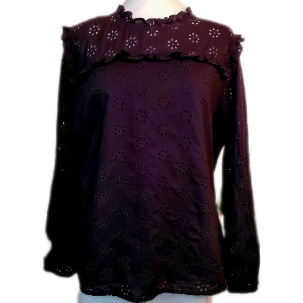 J. Crew Factory Black Eyelet Top